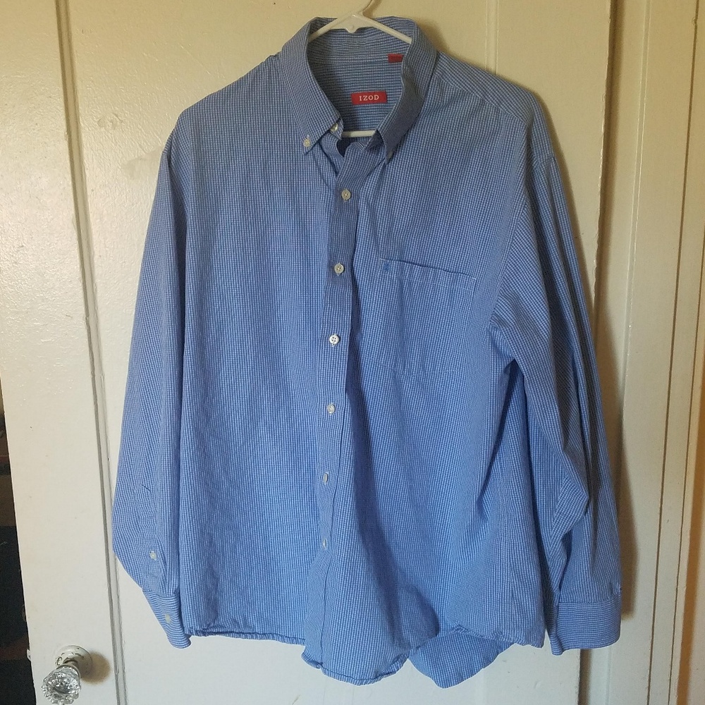 Izod Men's Blue Checkered Shirt Size Lg